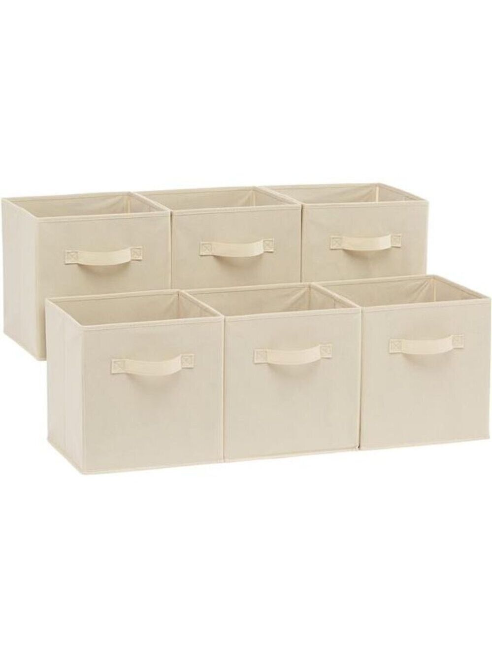 Fabric Storage Bins Set of 6 Beige Collapsible Cube Organizer with Handles